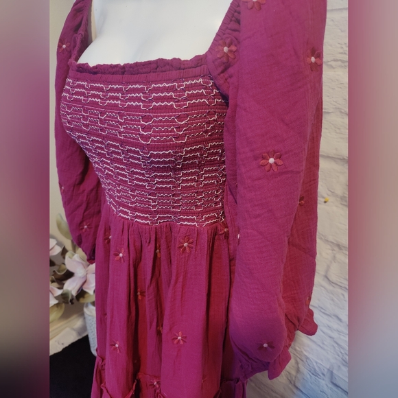 Shy Velvet Women's Summer Dress - Long Sleeve Square Neck Embroidered maxi dress - Picture 3 of 8